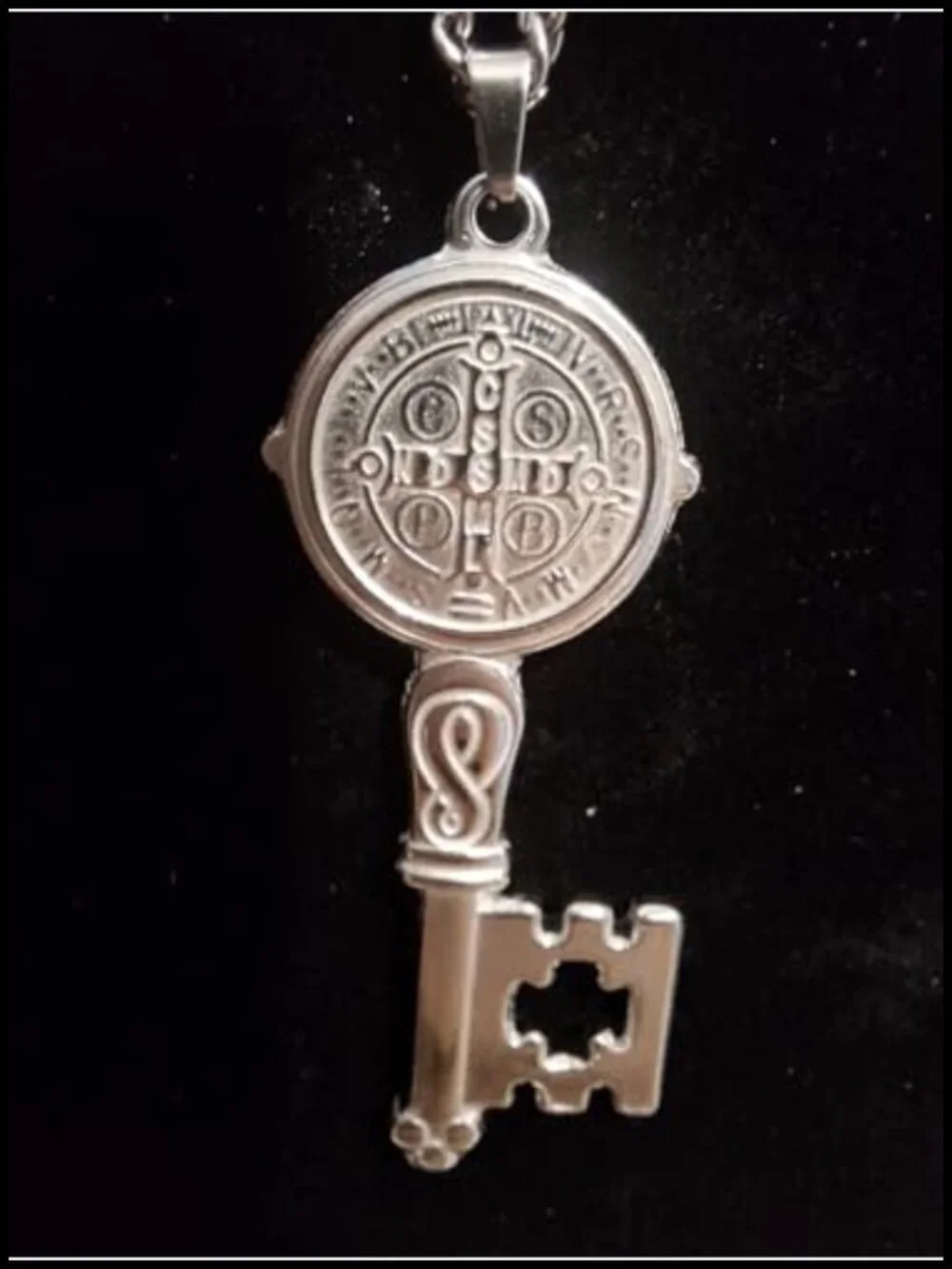 Saint Benedict Key Pendant Necklace Stainless Steel Catholic Exorcism Medal